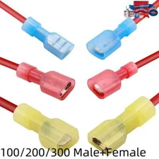 100/300PC Spade Wire Electrical Crimp Terminals Nylon Fully Insulated Connectors