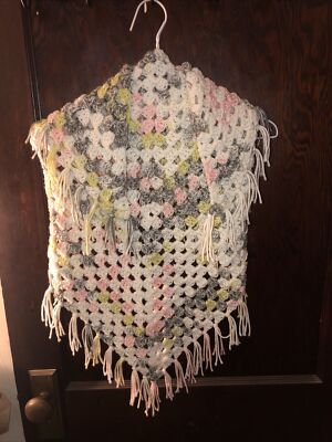 Handmade Crochet Boho Triangle Scarf With Fringe