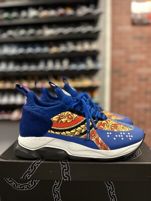 Versace Cross Trainer Men s Leather Sneakers Size 46 EU / 13US Blue Orange