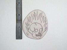 vtg 1960s 70s Tattoo Flash acetate stencil Flaming Skull signed KN1