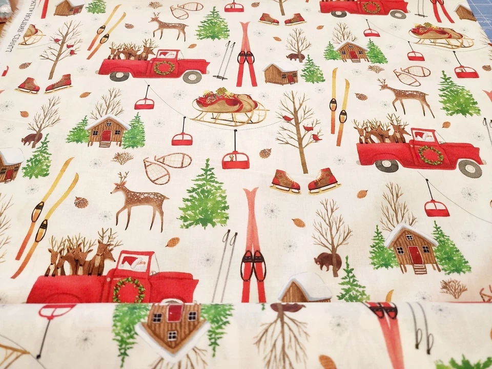 Cuenta regresiva de Navidad camión rojo Santa esquís tela tesoros atemporales  Foto 3 de 3