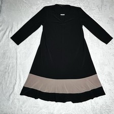 Tiana B Sz 8 Black Midi Length 3/4 Sleeve Dress A Line Shift Dress Keyhole Neck