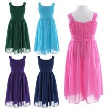 Girls Sleeveless Pleated Chiffon Flower Wedding Bridesmaid Formal Party Dresses