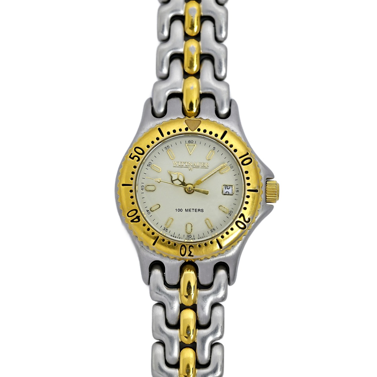 Wittnauer Vintage Ladies Divers Two Tone Gold Plated 1990s Swiss Watch 27mm