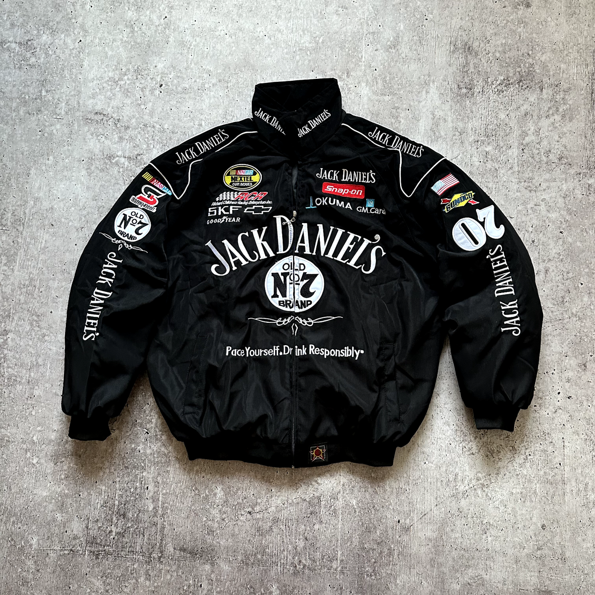 Jack Daniels Vintage Nascar Chevrolet Racing Nylon Black Jacket