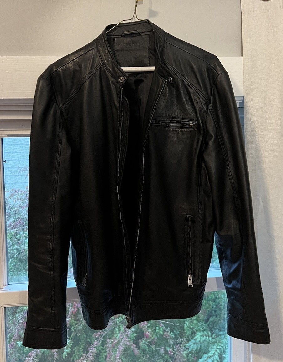 レザージャケット　selected Selected Homme Iconic Leather Biker Jacket Size Large RETAIL €230