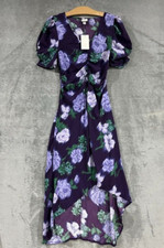 NWT A New Day Women's Purple Floral Ruched Front High-Lo Hem Midi Dress Sz XS