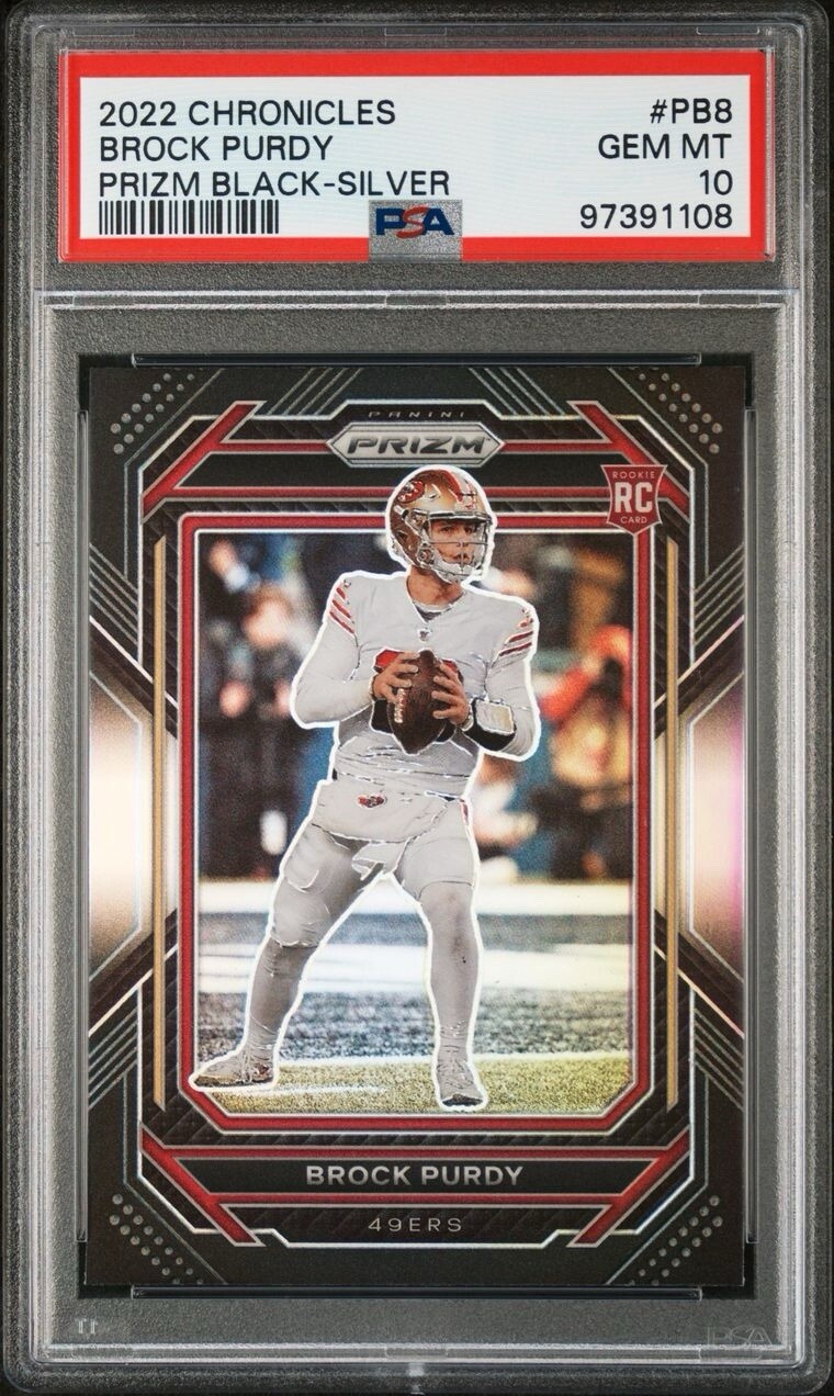 2022 Panini Chronicles Brock Purdy RC Prizm Black Silver PSA 10 GEM MT view 1