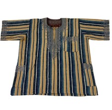 Striped Blue  Orange Embroidered Dashiki Shirt With Pocket