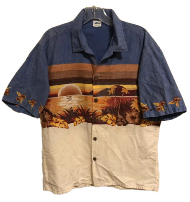 Waves Sunset Hawaiian Button Front Shirt Ocean USA Made - Men s Medium