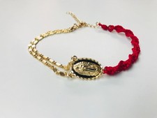 Pulsera Virgen de Guadalupe oro laminado tejida estilo torsal Rojo