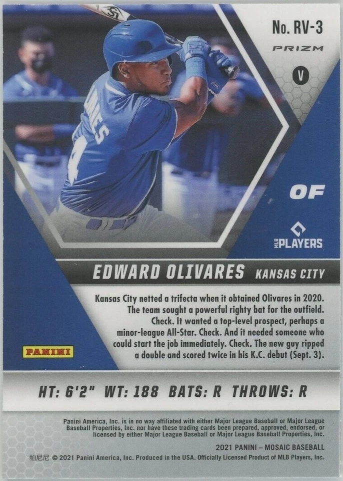 2021 Panini Mosaic Edward Olivares Rookie Variation Quick Pitch Silver Prizm RC - Image 2 of 2
