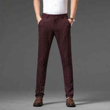 Striped Trousers Men Formal Work Business Slim Fit Iron-free Office Suit Pants