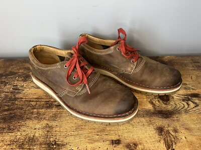 Men's CLARKS 1825 Size M Brown Leather Distressed Casual Shoes Red  Stitch/lace