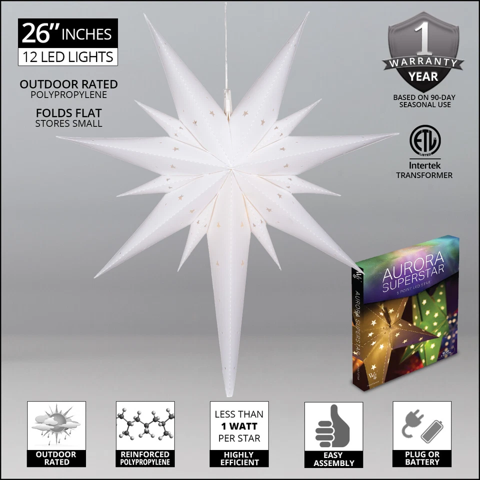 Bethlehem White Aurora Superstar, Warm White Lights, 26", LED - Image 3 of 4