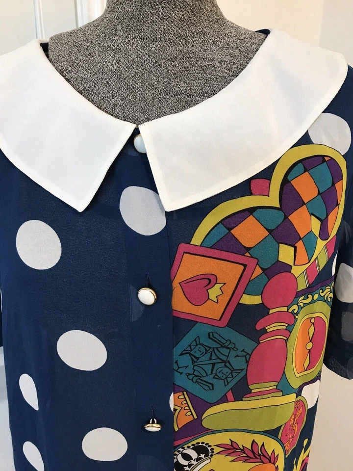 Vintage 1980s Mario Pucci Cecconi graphic print blouse polka dot card game 42 46 - Image 2 of 4