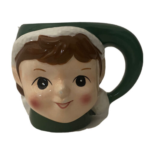 Pottery Barn Christmas Elf Boy Coffee Mug Tea Cup Green Elf Hat Ceramic - Photo 1 sur 9