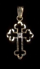 New 14K 20mm Solid Yellow White Gold Diamond Cut Cross Pendant fy