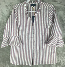 NWT! Modcloth Shirt Womens L 100% Cotton Pizzazz Button Up Ruffle Neck