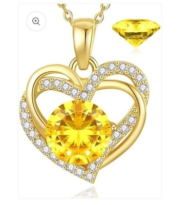 Flower Legend Heart Necklace 925 Sterling Silver Light Up Gift Box Yellow Stone 