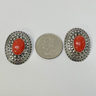 925 Sterling Silver Pink  Skin Coral Stud Earrings Oval Shape  7.0g — photo 7
