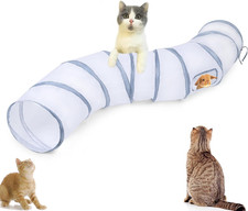 Cat Tunnel Tube Toys Tunnels for Indoor Cats, S-Shape White Collapsible Interact