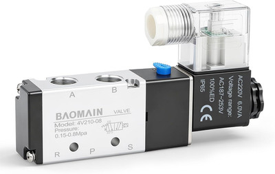4V210-08 Electric Solenoid Valve, 220V AC 2-Position 5-Way 1/4'' PT Port,Pilot-Op