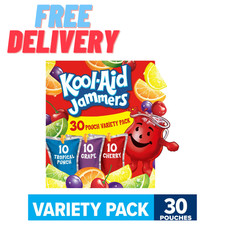 Kool Aid Jammers Variety PK with Tropical Punch, Grape  Cherry Kids Drink,30 PK