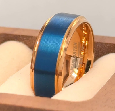 Blue Brushed Finish Band Rose Gold Ion Plated Tungsten Ring Xmas Gift Ring