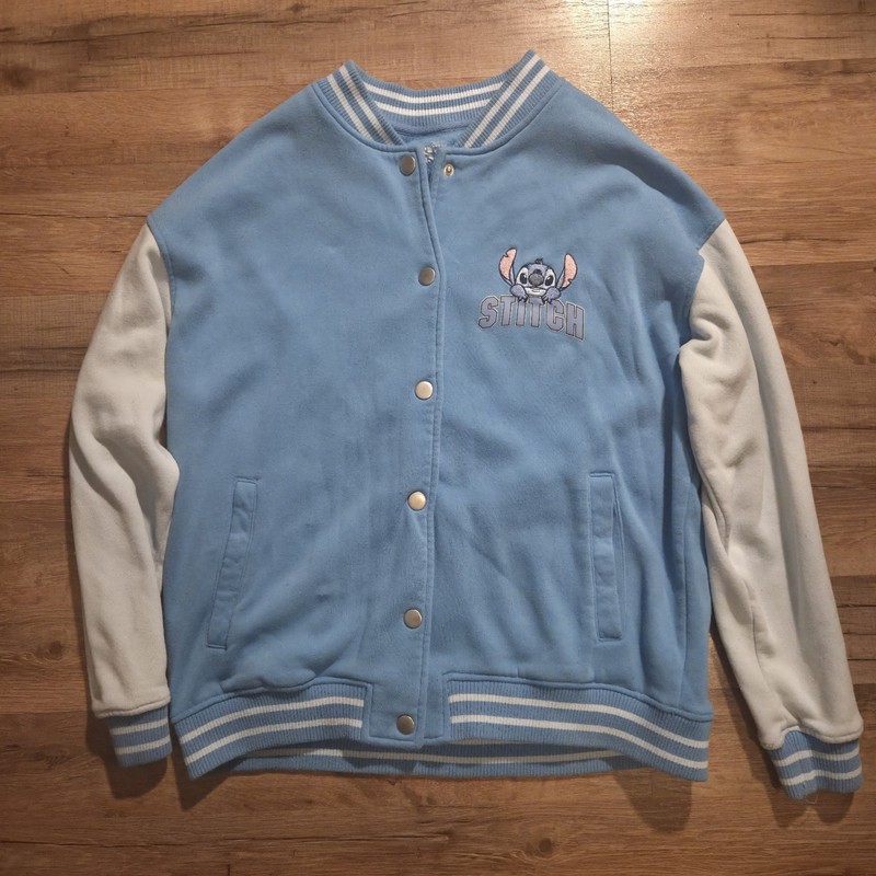 Disney Lilo & Stitch Blue/White Varsity Jacket Snap Button Front