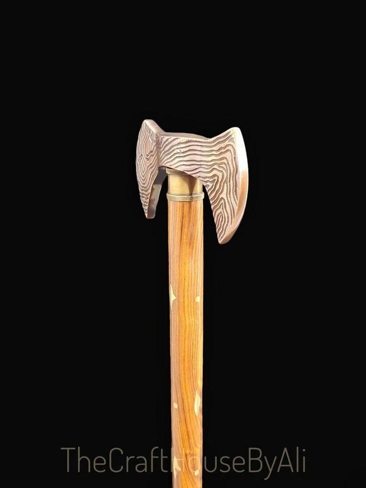 Stylish Solid Brass Axe Head Handle Victorian Woo… - image 3