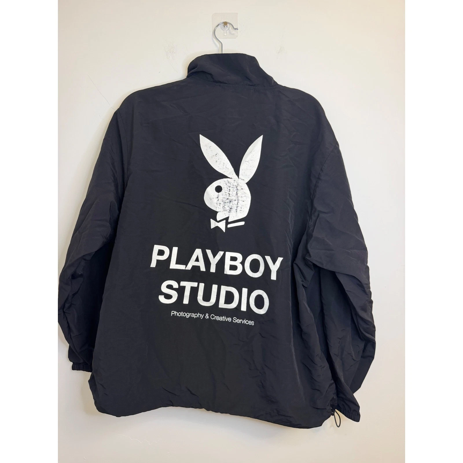 Playboy by PacSun Studio Black Quarter Zip Windbreaker Jacket Small Logo Graphic image 2