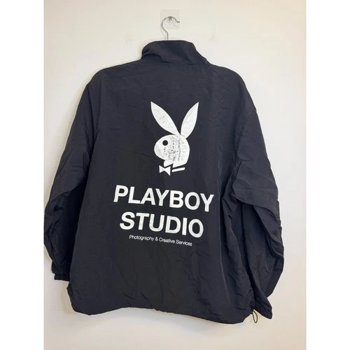 Playboy by PacSun Studio Black Quarter Zip Windbreaker Jacket Small Logo Graphic image 2
