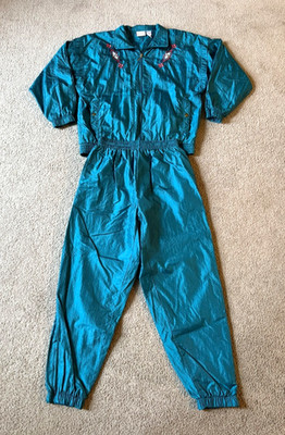 VTG 90s Petites Women's Lined Nylon Track Suit - Teal - Size Medium