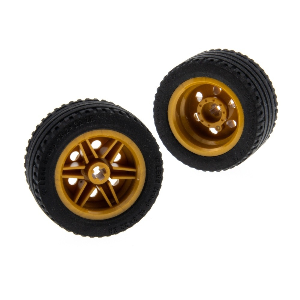 2x Lego Technic Wheel 43.2x22 ZR Black Rim 30.4x20 Pearl Gold 44309 56145c01