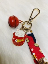 Japan Lucky cat Fish Wristlet Strap keychain bag charm With Bell cute kawaii