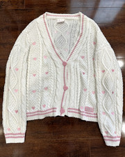 Taylor Swift Official Lover Knit Cardigan Pink Embroidered Hearts Size XL/2XL