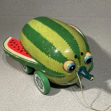 Vintage 1965 Cragstan Wacky Melon Pull Toy Trippy Watermelon