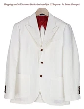 Suitsupply La Spalla Men's UK36S Off-White Linen Cotton Peak Lapel Classic