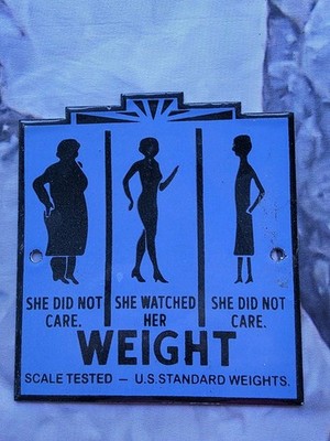 VINTAGE WEIGHT SCALE TESTED PORCELAIN SIGN  U.S. STANDARD WEIGHTS 6''×5.5''
