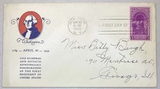FDC 1939 Commemorating The 150th Anniversary Of George Washington Inauguration