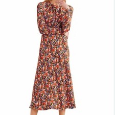 BODEN Crew Neck Midi Floral Tea Dress In Multi Color size 4