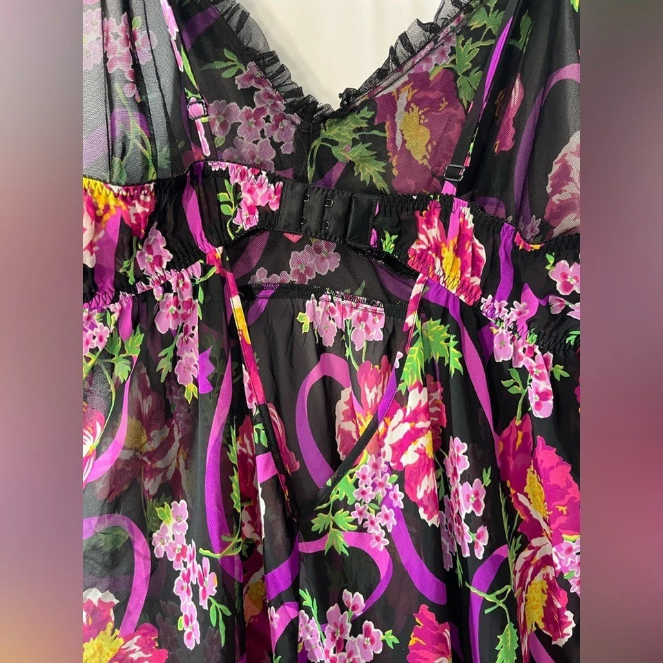 Betsy Johnson Babydoll Floral 1x Pin Up Tocador Coqueto Lindo Hada Glam Artístico Foto 4 de 4