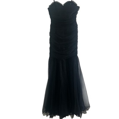 Betsy & Adam Black Ruched Tulle Sequin Cocktail Dress Size 6 Formal