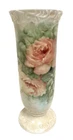 Vintage Milk Glass Vase with Hand Painted Leaves & Roses - Signed