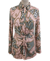 Sosandar Women's Shirt Size 10 Pink Mix Printed Knot Front Collared New F1