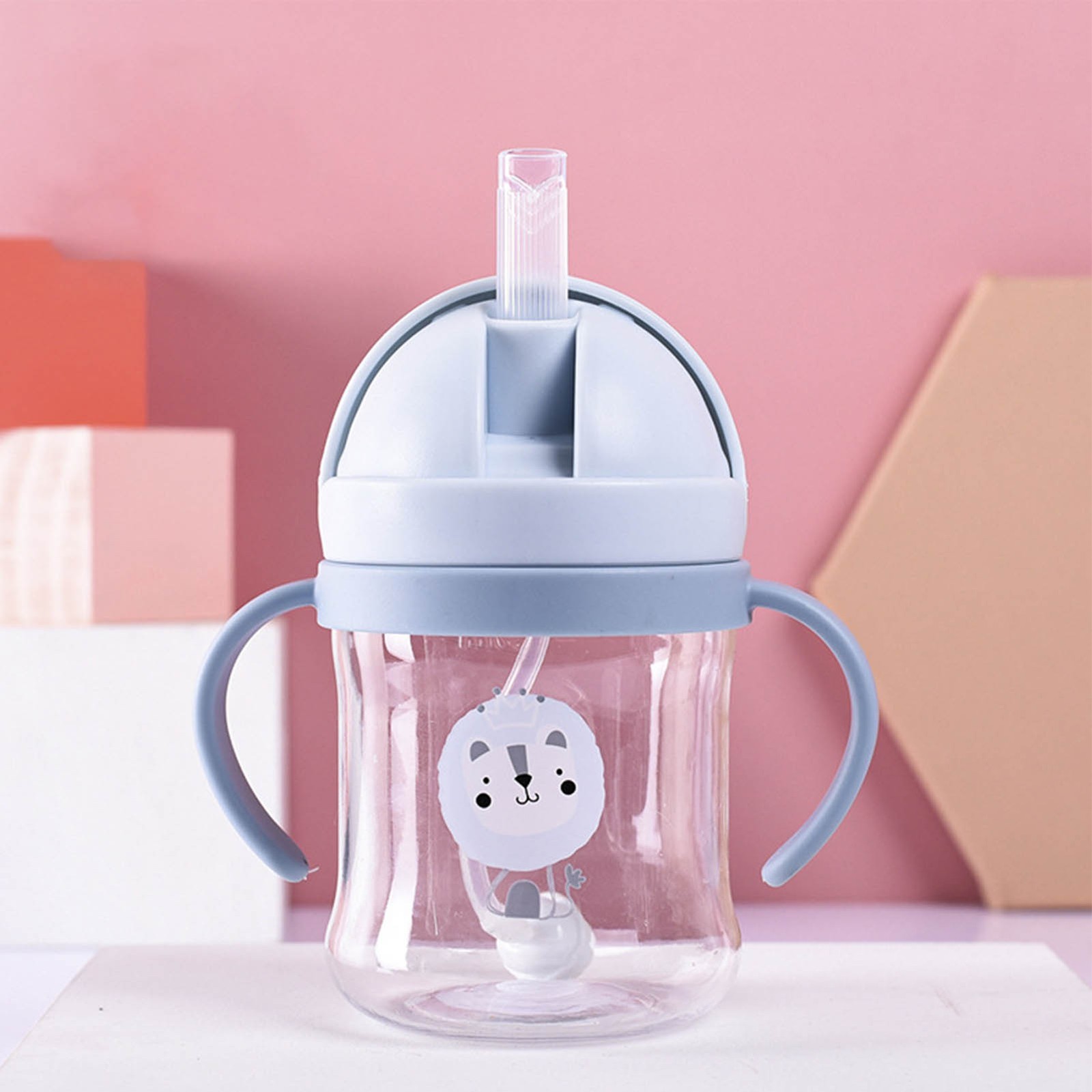 250ml Weighted Straw Sippy Cup Animal Pattern Leak Proof Flip Cup For Children B