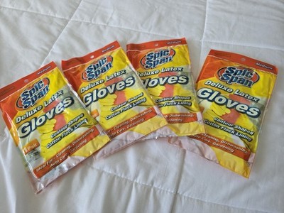 Spic and Span Deluxe Latex Cleaning Gloves Yellow Medium Cotton Lined 4 Pack