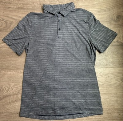 Lululemon Shirt Men s M Gray Striped Evolution Polo Golf Performance Stretch