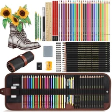 Sketching Drawing Art Pencil Kit-50 Piece Set with 24Color Pencils for Adult Kid